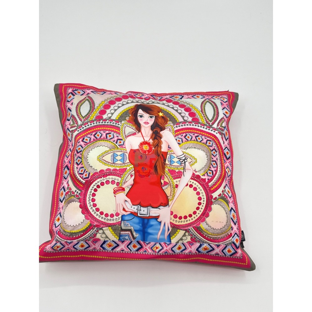 Nicole Lee Fashion Girl Mandala Graphic Throw Pillow Cover Pink Olive 17.5x17.5